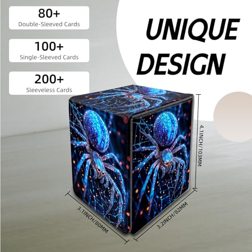 for MTG Deck Box, Trading Card Storage Case Holds 100+ Sleeved Cards, Glowing Blue Spider on Web Magnetic Closure Durable Deck Holder for Magic The Gathering, TCG & Commander - color: Glowing Blue Spider on Web
