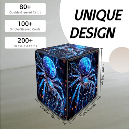 for MTG Deck Box, Trading Card Storage Case Holds 100+ Sleeved Cards, Glowing Blue Spider on Web Magnetic Closure Durable Deck Holder for Magic The Gathering, TCG & Commander - color: Glowing Blue Spider on Web