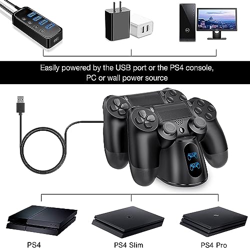 PS4 Controller Charger Dock Station with Charging Cable,1.8Hour Fast-Charging PS4 Controller Charger Station for PlayStation 4 Dualshock 4 Chargers - color: Black-Blue