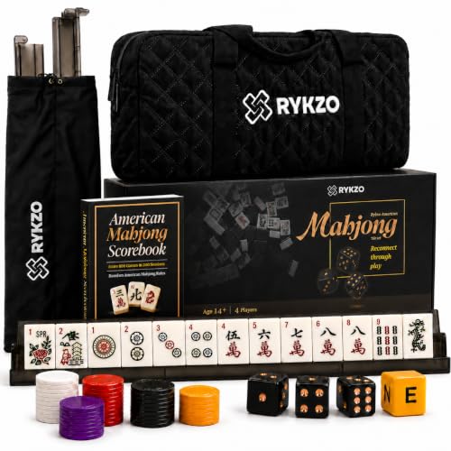 American Mahjong Set with 166 Engraved Ivory Melamine Tiles, Racks with Integrated Pushers, Tile Shufflers, Scorebook & Travel Bag for Easy Setup, Organized Play, Family Game Nights, and Tournaments