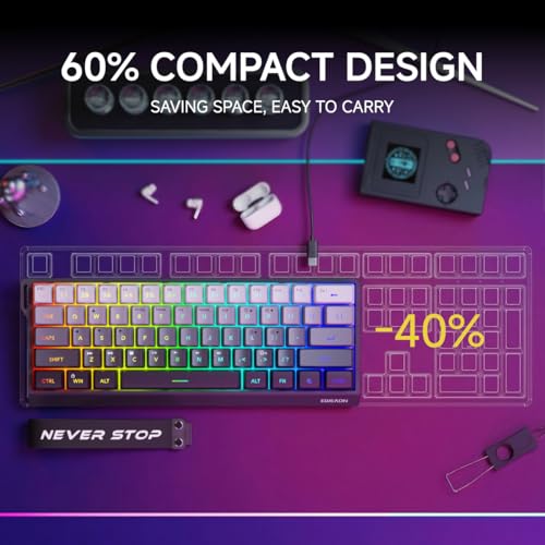 SEUNKWANG F61 60% Gaming Keyboard Wired, RGB Backlit Membrane Keyboard with PBT Keycaps, Compact Design, Lanyard Wired Keyboard for Mac/Win (Gradient Black, Wired) - color: Gradient Black
