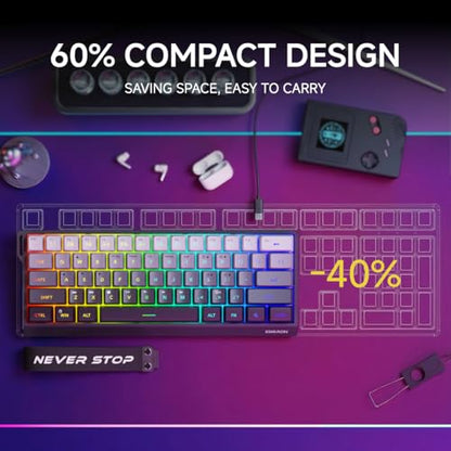 SEUNKWANG F61 60% Gaming Keyboard Wired, RGB Backlit Membrane Keyboard with PBT Keycaps, Compact Design, Lanyard Wired Keyboard for Mac/Win (Gradient Black, Wired) - color: Gradient Black