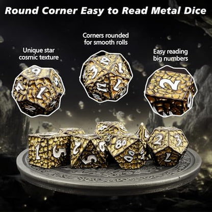 PJOY Metal D&D Dice Set for Dungeons and Dragons Dice with Case Meteorite Black Gold Glitters 7PCS 16mm Role Playing Cool DND Gifts for Players DM Board Game Masters - color: Black Gold