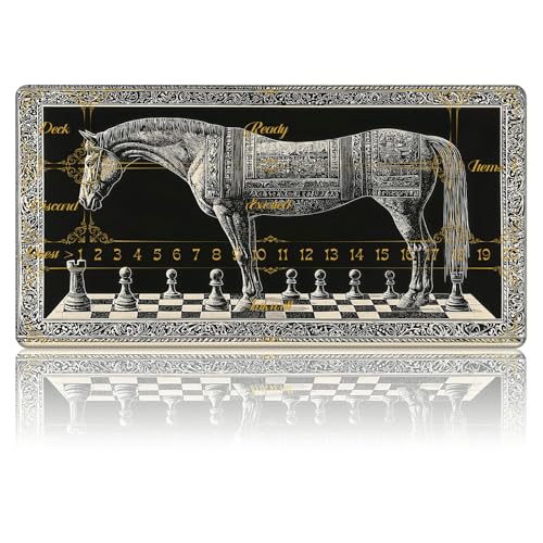 Checkered Board Horses TCG Playmat, RPG Quest Progress Playmat for MTG Card Game, Stitched Edge Non-Slip Rubber Base, Smooth Surface Trading Card Game Mat 24 x 14 Inch - color: Checkered Board Horses, size: Zone 2