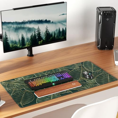 KTRIO Large Gaming Mouse Pad, Desk Mat, 31.5 x 15.7 in, Golden Leaves, XXL | Smooth Micro-Weave Surface, Artistic Pattern Design, Non-Slip Rubber Base, Durable Stitched Edges, Office & Home Use - color: Golden Leaves, size: 31.5l X 15.7w Inches