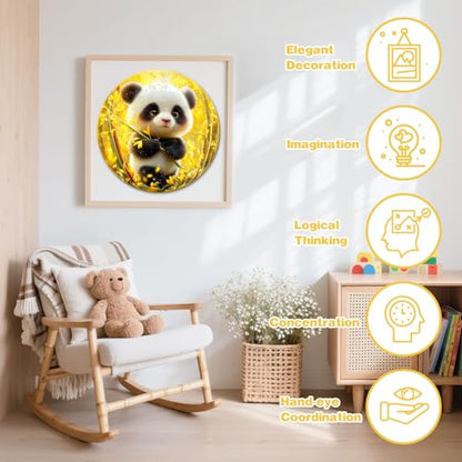 Animal Wooden Puzzles for Kids - Cute Panda (11.4 * 11.4 in) | 50 Piece Puzzles for Kids Ages 6-8, Kids Puzzles with Unique Animal Shapes, Round Gift for Girls and Boys - color: Cute Panda