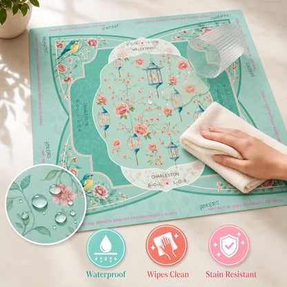 Mahjong Mat 31.5x31.5 Inch, Non-Slip Rubber 3mm American Mahjong Mat with Rules, Lantern Hand-Painted Look Noise Reducing Game Neoprene Mat for Table (Floral Lantern) - color: Floral Lantern