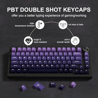 dagaladoo Double Shot PBT keycaps Purple, Cherry Profile Keyboard Keycaps | 138-keys Gradient key caps full size,Custom keycaps for 60% 65% 75% 100% Cherry-MX switch Mechanical Keyboard - color: Gradient Purple