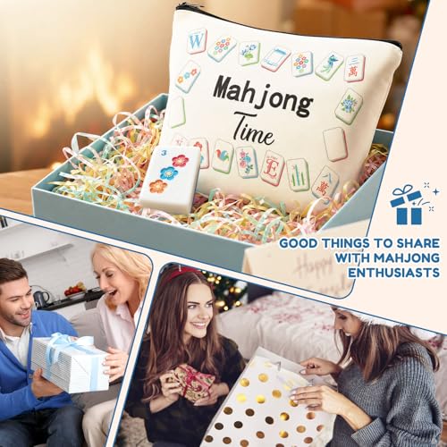 160 American Mahjong Tile Set with Bag 1.2'' Blue Mah Jongg Tiles | Travel Floral Engraved Melamine Mahjong Set for Beginner Friends Clubs Family Game Night Gifts (4 Dice, 100 Poker Chips)