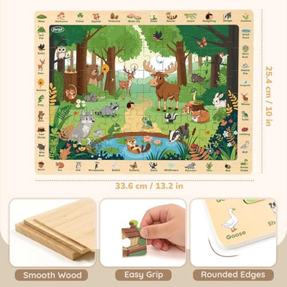 Joyreal Wooden Puzzles for Kids Ages 3-5 4-6, 4 x 60 Piece Puzzles | Match & Find, Educational Animal Learning Toys, Boys Girls Easter Birthday Gifts, Safari Ocean Farm Forest Activities