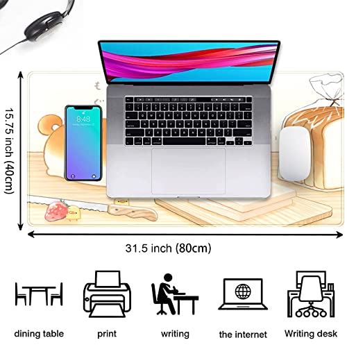 Cute Desk Mat Anime Cartoon Desk Pad Mouse Pad Kawaii Large Yellow Shiba Inu Gaming Mousepad XXL Laptop Keyboard Desktop Writing Pad Stitched Edge Desk Accessories for Girls Students 31.5''X15.7'' - color: Yellow Toast Bread