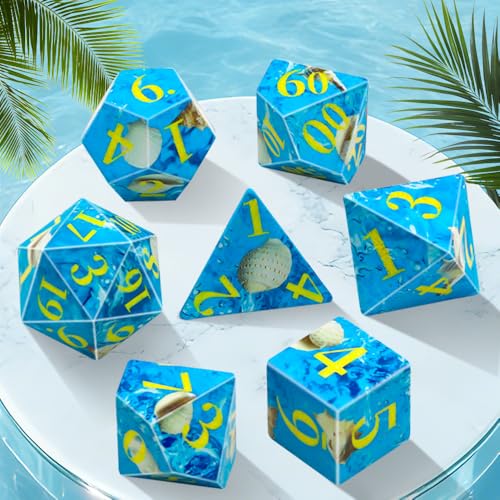 Conch DND Dice Set, 7PCS UV Printed Sharp Edge Acrylic Dice with Metal Gift Box, Lightweight Precision Design for Dungeons & Dragons Players
