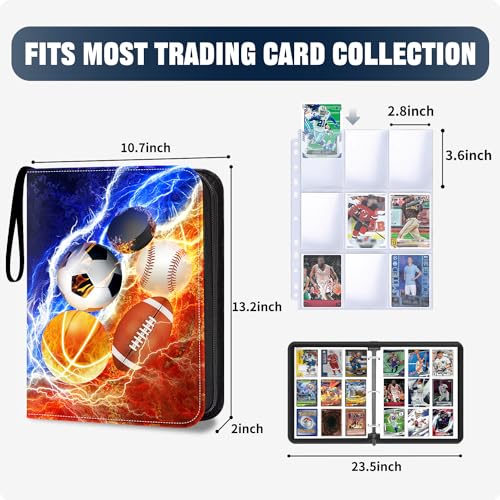 Sports Card Binder 9 Pocket Fits 900 Cards, Trading Card Binder Album Display Holder with 50 Removable Sleeves for Hockey, Basketball, Baseball, Football, Yugioh, MTG, Games Trading Cards | 9-Pocket Structure With 50 Removable Sleeves, Stores 900 Cards, S