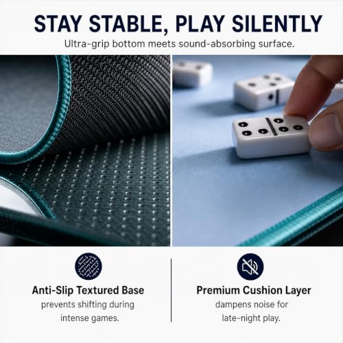 Blue Teal Mahjong Mat 31.5x31.5 Inch 2mm Thick Neoprene | Waterproof, Noise Reduction, Non-Slip, For Mahjong, Dominoes, Poker & Board Games, With Storage Bag & 4 Dice - color: Blue Teal
