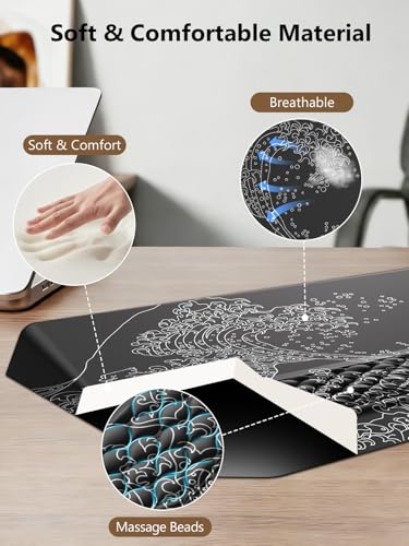 2-in-1 Ergonomic Keyboard Stand with Wrist Rest, Comfy Keyboard Riser Holder with Massage Design, Black Wave of Kanagawa - color: Black Wave
