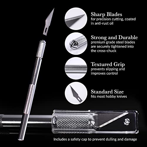 WA Portman Hobby Knife Set – 12pc Precision Craft Knife Set with SK5#11 Steel Exacto Knife Blade – Art Sticker Cutter for Paper, Vinyl, Leather, Wood – Polymer Clay Tool and Craft Supplies | Craft Knife Set with 50pc SK5#11 Steel Exacto Knife Blade – Craf