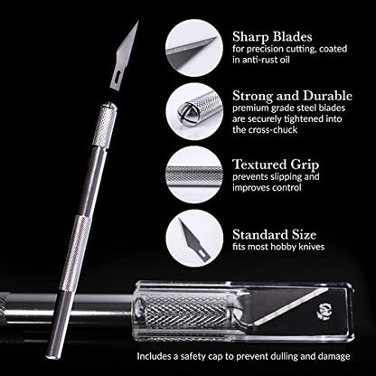 WA Portman Hobby Knife Set – 12pc Precision Craft Knife Set with SK5#11 Steel Exacto Knife Blade – Art Sticker Cutter for Paper, Vinyl, Leather, Wood – Polymer Clay Tool and Craft Supplies | Craft Knife Set with 50pc SK5#11 Steel Exacto Knife Blade – Craf