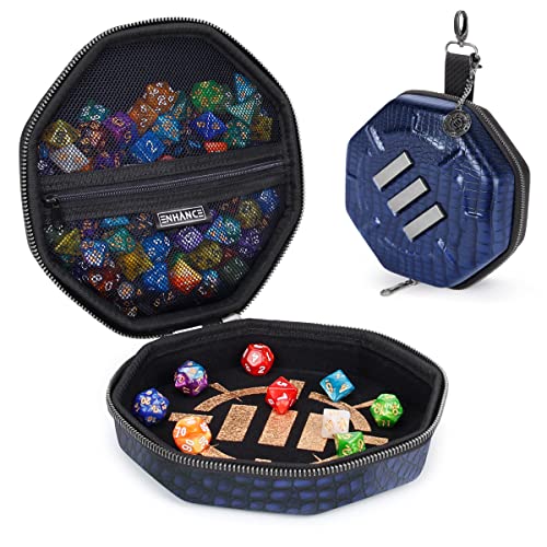 ENHANCE DND Dice Tray and Dice Case - Collector's Edition DND Dice Holder for up to 150 D&D Dice with Rugged Exterior and Protective Interior - Dice Rolling Tray Perfect for Game Night (Dragon Blue) - color: Dragon Blue
