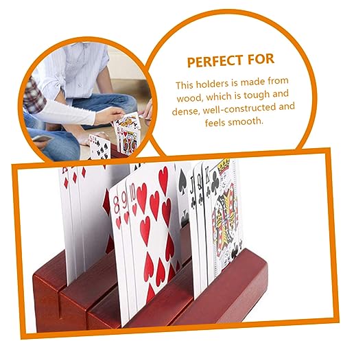 OSALADI Wooden Game Card Stand Sturdy Playing Card Holder with Multiple Slots for Easy Viewing for Games and Board Brown