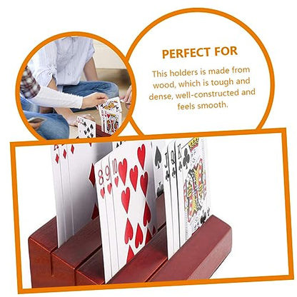 OSALADI Wooden Game Card Stand Sturdy Playing Card Holder with Multiple Slots for Easy Viewing for Games and Board Brown