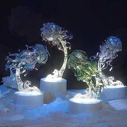 Piececool 3D Puzzles for Adults, Jellyfish Night Light with USB Plug, Ocean Animals 3D Metal Model Building Kits, Hobbies DIY Assembling Arts and Crafts - color: Blue