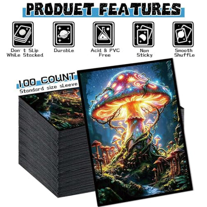 100 Count Card Sleeves Compatible with MTG, Ultra Clear Front & Matte Finish Back, Standard Size TCG Art Sleeves for Trading Cards (Celestial Shroom Realm) - color: Celestial Shroom Realm