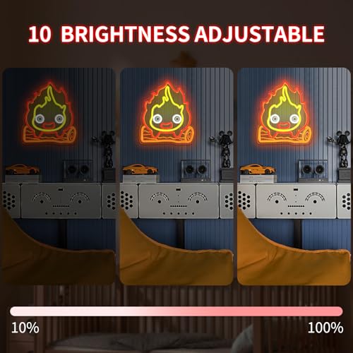 Calcifer Neon Signs Anime Led Sign Flame Night Light Neon Lights for Bedroom Magic Fire Light Up Sign Gifts for Cartoon Castle Lovers Fans Teen Kids - color: Red+Yellow+Orange