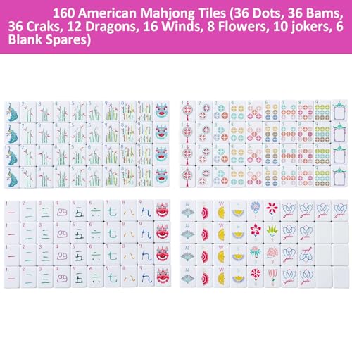 160 Engraved American Mahjong Game Set with Carrying Bag and Accessories, 1.2’’ Mahjong Tile Set - color: 1-white