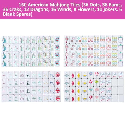 160 Engraved American Mahjong Game Set with Carrying Bag and Accessories, 1.2’’ Mahjong Tile Set - color: 1-white