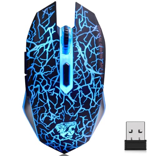 TENMOS M2 Wireless Gaming Mouse, Silent Rechargeable Optical USB Computer Mice Wireless with 7 Color LED Light, Ergonomic Design, 3 Adjustable DPI Compatible with Laptop/PC/Notebook, 6 Buttons (Black) | 2.4GHz Optical, 7 Color LED Lights, Ergonomic, Quiet