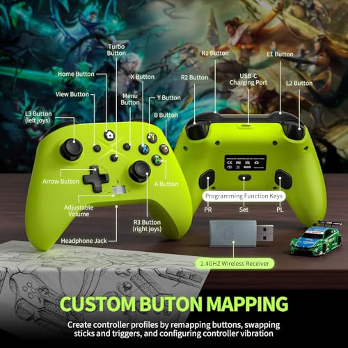 Nonbliep Wireless for Xbox Controller, Compatible with Xbox Series X/S/Xbox One S/X/iOS/Android/PC Controller, Gaming Controller with Turbo/Macro/Dual Vibration/3.5mm Audio Jack Green Need to Upgrade