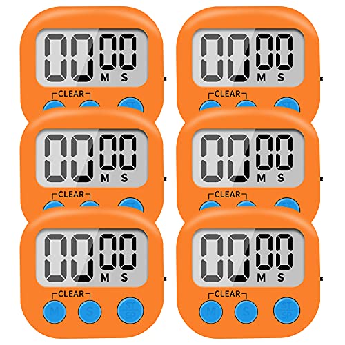 6 Pack Small Digital Kitchen Timer Magnetic Back and ON/Off Switch,Minute Second Count Up Countdown (Orange) - color: Orange