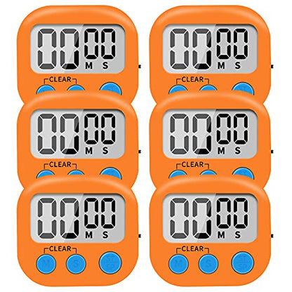 6 Pack Small Digital Kitchen Timer Magnetic Back and ON/Off Switch,Minute Second Count Up Countdown (Orange) - color: Orange