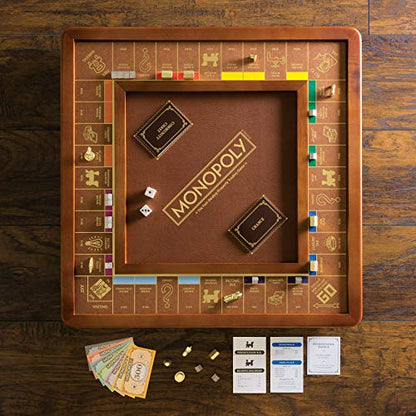 WS Game Company Monopoly Luxury Edition Wooden Board Game Set, 2-6 Players | Luxurious Wood Cabinet, Gold Foil Stamped Game Board, Faux Leather Rolling Area, 2 Storage Drawers, for Collectors and Adults