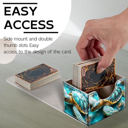 Trading Card Storage Box, Holds 100+ for MTG Cards, PU Leather with Magnetic Closure, Golden Blue Sea Turtle Fantasy Durable Deck Box for Magic the Gathering, Trading Card Games - color: Golden Blue Sea Turtle Fantasy