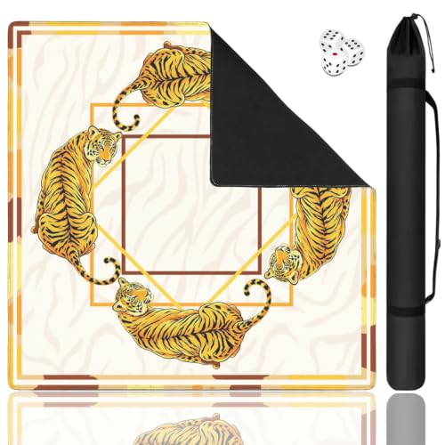 Golden Leopard Mahjong Mat for Table, 31.5 * 31.5in Anti Slip American Mahjong Mats, Noise Reduction, Neoprene Mah Jongg Mat, Mahjong Supply Gift for Poker Board Tile Games Table Mats, Tiger - color: Tiger