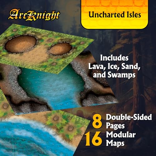 Arcknight The Uncharted Isles Roleplaying Battlemaps; 16 Modular RPG Maps in 8 Double-Sided Pages, 1" Square Grid, Modular & Versatile Design for Tabletop Gaming - for Dungeons & Dragons & Pathfinder - style: Uncharted Isles