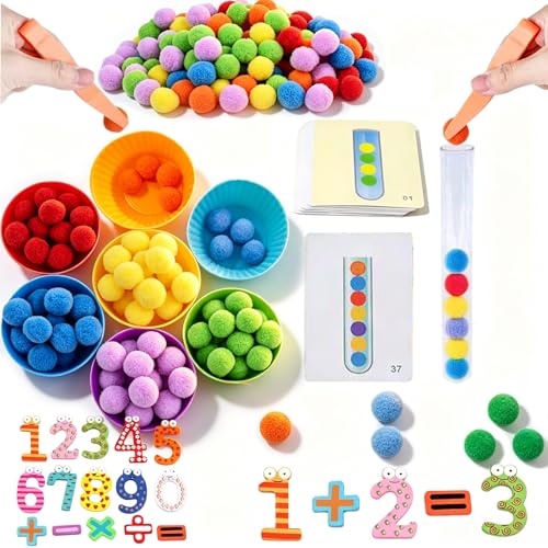 Fine Motor Skills Toys for Toddlers 3-4 Color Sorting Toys Preschool Toy Fine Motor Counting Game Peg Board Bead Game Educational Activities Toy Rainbow Stacking Math Number Learning for 3 4 5 6 7 8
