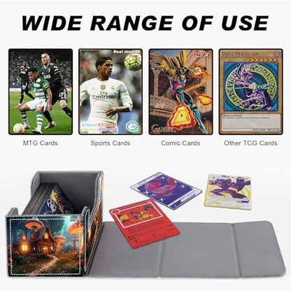 DEGDFSGR Card Game Storage Box for TCG MTG Commander Deck Box Organizer Trading Card Case Magnetic Closure Creative Pattern Up to 200 Cards, A Magical Mushroom Village - color: A Magical Mushroom Village