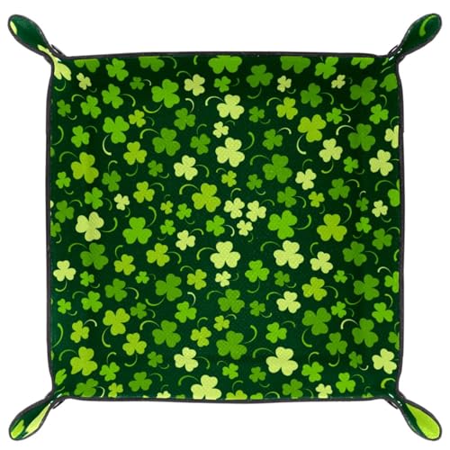 Shamrock Clover Pattern Dice Tray PU Leather Dice Rolling Tray Folding Dice Holder for Dice Games, Like RPG, DND and Other Table Games - color: Multi 9