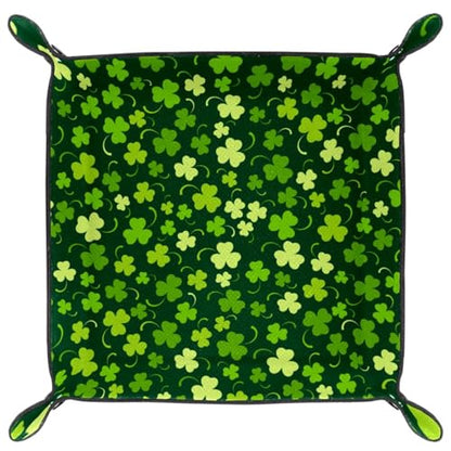 Shamrock Clover Pattern Dice Tray PU Leather Dice Rolling Tray Folding Dice Holder for Dice Games, Like RPG, DND and Other Table Games - color: Multi 9