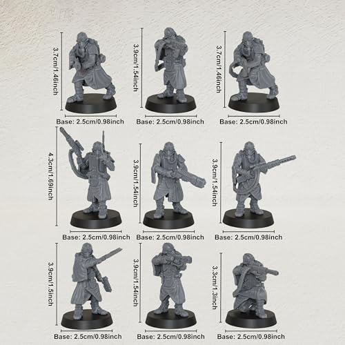 AUSPDICE Tabletop Unpainted Minis, 28mm 9pc Sci-Fi Soldier Squad, AS938 | Sci-Fi Figurine Squad for Role Playing, Miniature Games and TTRPGs, with Helmeted Combat Figures for Wargaming and RPG Gifts