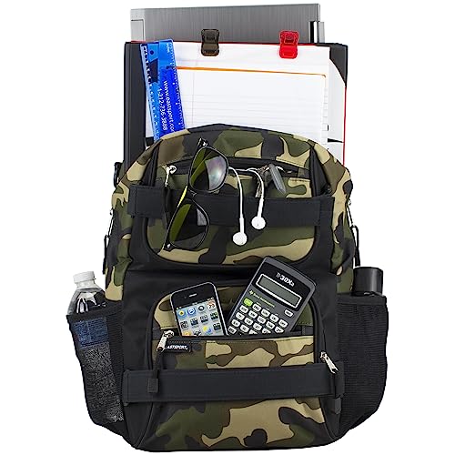 Eastsport Travel Skateboard Backpack Double Strap Laptop Bag Multi-Sport Design for Men and Women, Army Camo - color: Army Camo