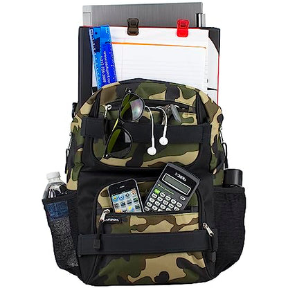 Eastsport Travel Skateboard Backpack Double Strap Laptop Bag Multi-Sport Design for Men and Women, Army Camo - color: Army Camo