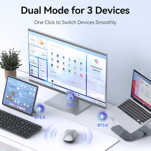 TECKNET Bluetooth Mouse for MacBook, [ USB + BT5.0 + BT3.0 ] Rechargeable Wireless Mouse, Silent Click, 4-Level DPI, Portable Computer Mice for MacBook/MacBook Air/Pro/iPad/Laptop/Android/Windows - color: Platinum