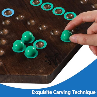 20 inches Wood Wahoo Board Game 2 Sided 4-6 Player(Large,Brown) | solid wooden wahoo marble board game with marbles and dice; fit party game night and indoor group entertainment - color: Large, Rustic Brown