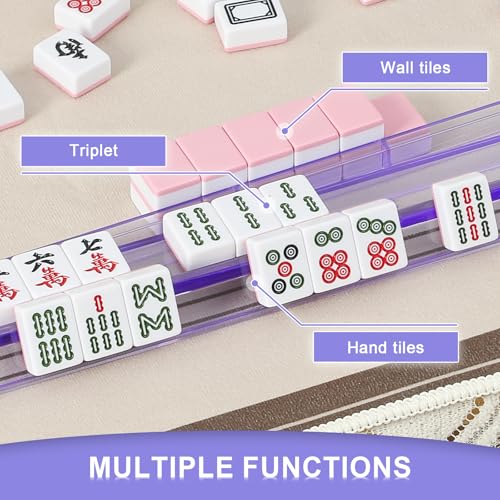 Mahjong Racks with Pushers 4PCS Set Majiang Tile Holder Acrylic Mahjong Racks Accessories and Gifts - color: Light Purple