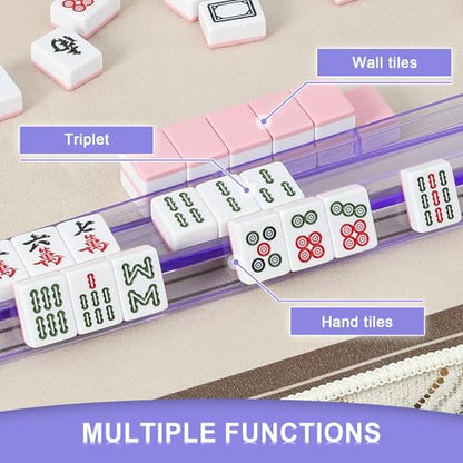 Mahjong Racks with Pushers 4PCS Set Majiang Tile Holder Acrylic Mahjong Racks Accessories and Gifts - color: Light Purple