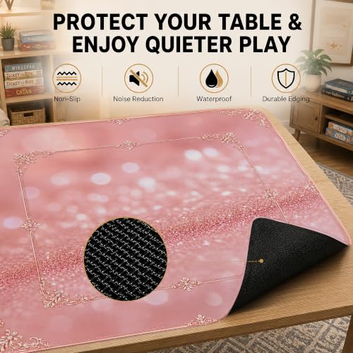 Pink Sparkle Mahjong Mat for Table 31.5''x31.5'', Non-Slip Noise Reduction Mah Jongg Mats with Carrying Bag for American Mahjong, Poker, Board Games, Card Games & Dominoes - color: Pink Sparkle