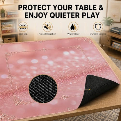 Pink Sparkle Mahjong Mat for Table 31.5''x31.5'', Non-Slip Noise Reduction Mah Jongg Mats with Carrying Bag for American Mahjong, Poker, Board Games, Card Games & Dominoes - color: Pink Sparkle